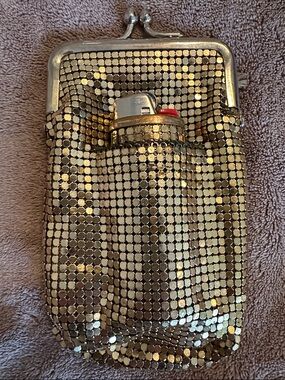 Vintage Gold Whiting and Davis Cigarette Case & Lighter Case. Lining has wear.